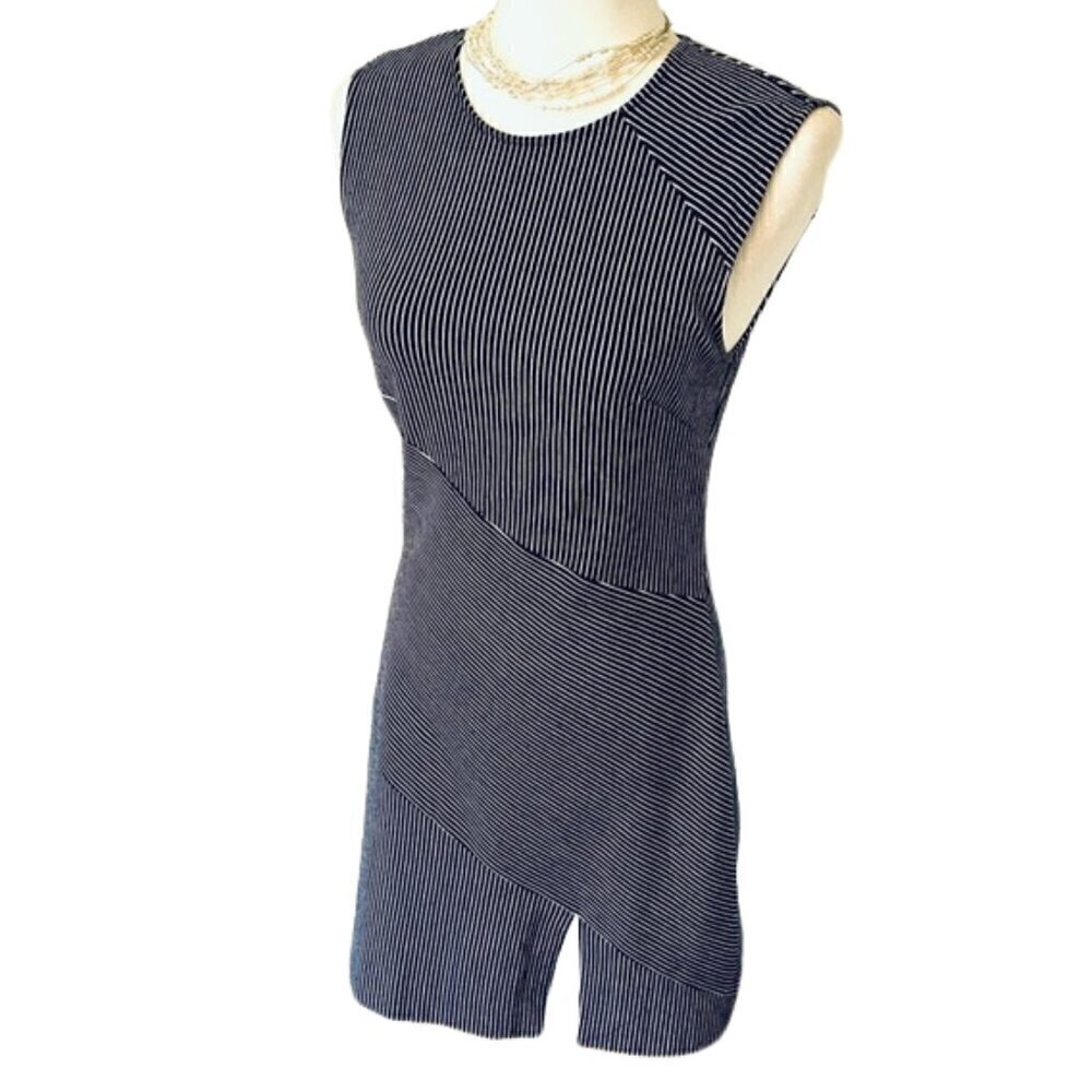 RACHEL Rachel Roy Navy Blue White Striped Sleeveless Mini Dress - Size 0